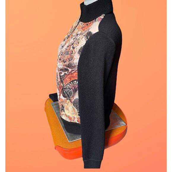 St. John Vtg. Y2K Fall Colors & Black Quilted Zip Front Cardigan Sweater Sz 4 S - Picture 13 of 16